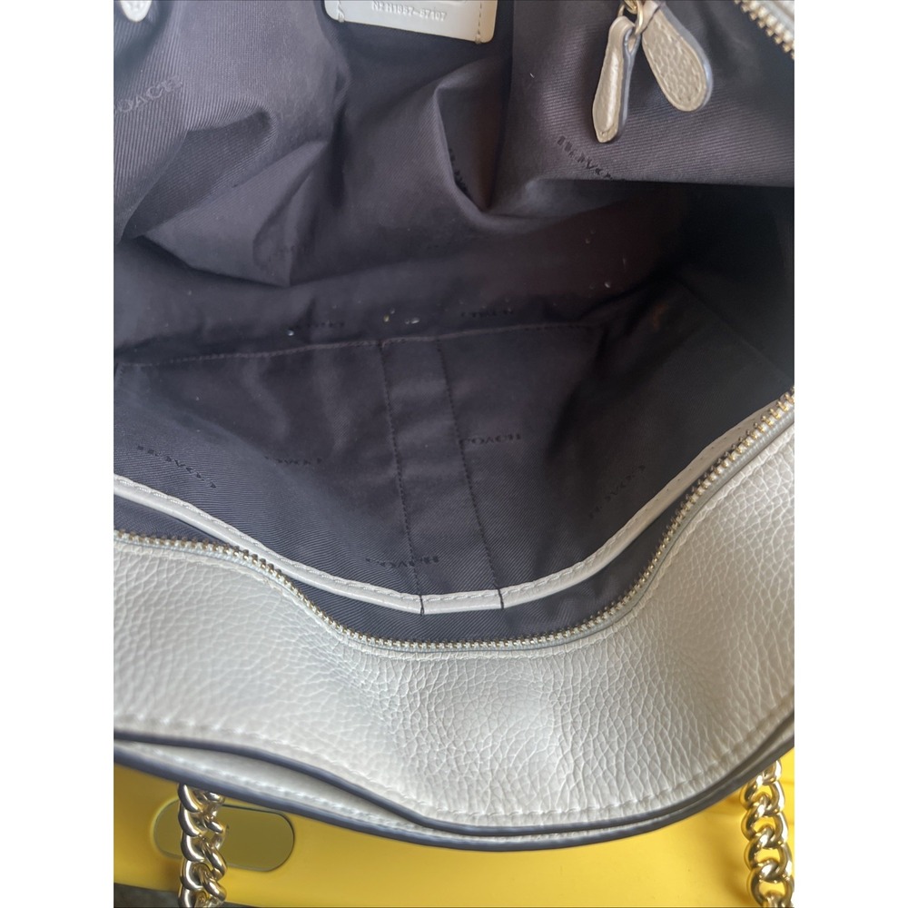 Coach Womens Black Polished Pebble Leather‎ Turnlock Chain Tote Bag 57107 - Picture 8 of 16